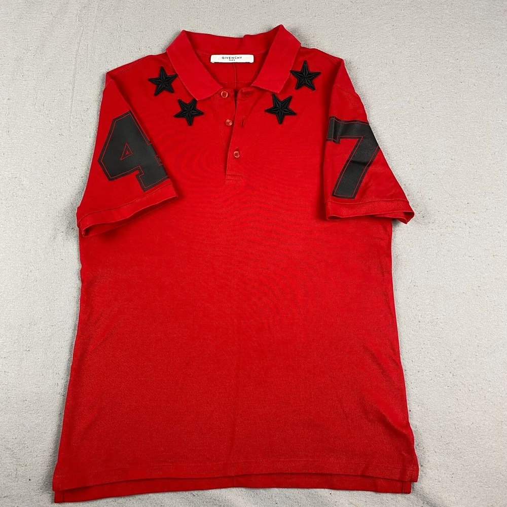 Givenchy Stars Polo Shirt L Red Cotton Red black Star Applique 4 7 made in italy
